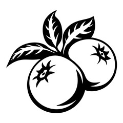 A Simple Black and White Depiction of Two Blueberries and Leaves