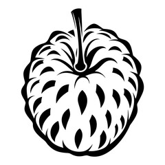 Monochrome Annona squamosa drawing exhibiting a striking stylized design aesthetic