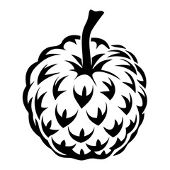 Black and white Sugar apple illustration with simple stylized design
