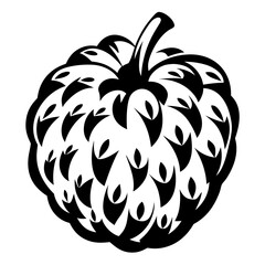 Abstract black and white drawing of a custard apple or cherimoya fruit