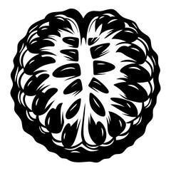 Abstract symmetrical black and white organic pattern design resembling a fruit