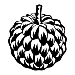 Black and white vector image depicting a stylized artichoke in silhouette