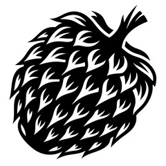 Monochrome Hop Cone Illustration with Stylized Leaves and Bold Black Ink