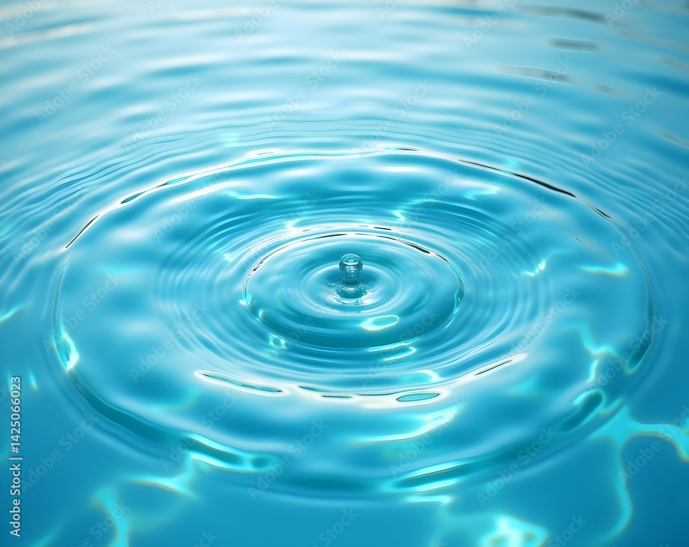 Poster captivating close-up, a detailed view of circular ripples forming in pristine water after a drop, sh