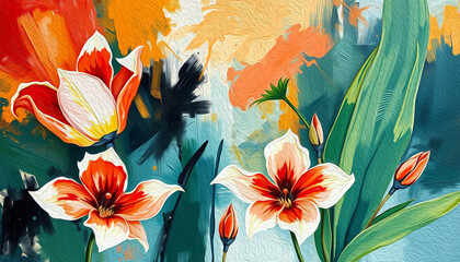 Oil painting . Artistic brush strokes. Botanical illustration for printing on wall decorations.