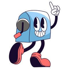 Groovy School Supplies Character. Vector Illustration in Cartoon Style.