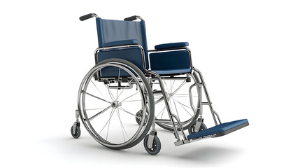 Fototapeta premium blue wheelchair with metal frame and footrests on white background. design is simple and functional
