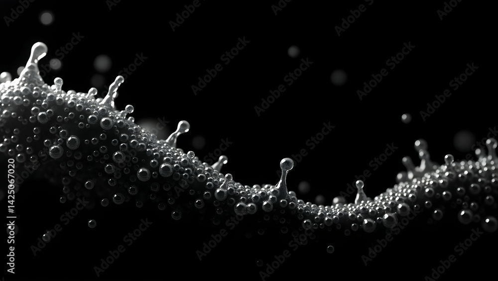 Aufkleber captivating fluidity, a study of tiny foam bubbles in dynamic liquid shape on a deep canvas, emphasi