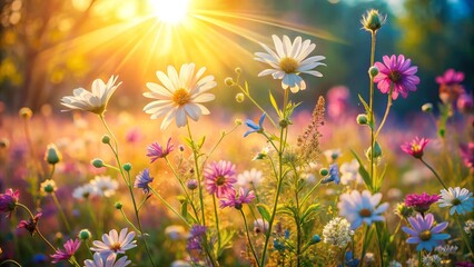 Wildflower Meadow in Golden Sunlight