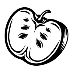 Stylized Apple Half Black and White Vector Image for Design Purposes