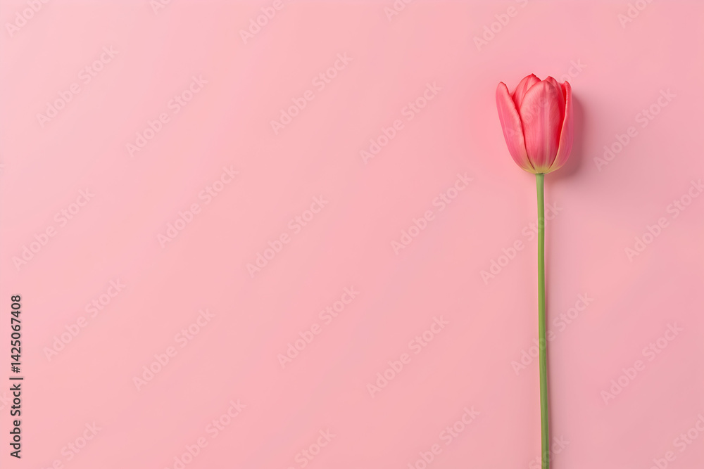 Poster captivating high resolution photograph showcasing a single tulip elegantly posed against a smooth pl