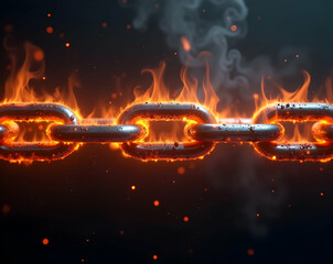 Captivating image of a burning chain with glowing hot metal links, evoking themes of strength, resilience, and the transformative power of intense heat and pressure