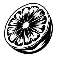 Black and White Graphical Representation of Half a Cut Citrus Fruit
