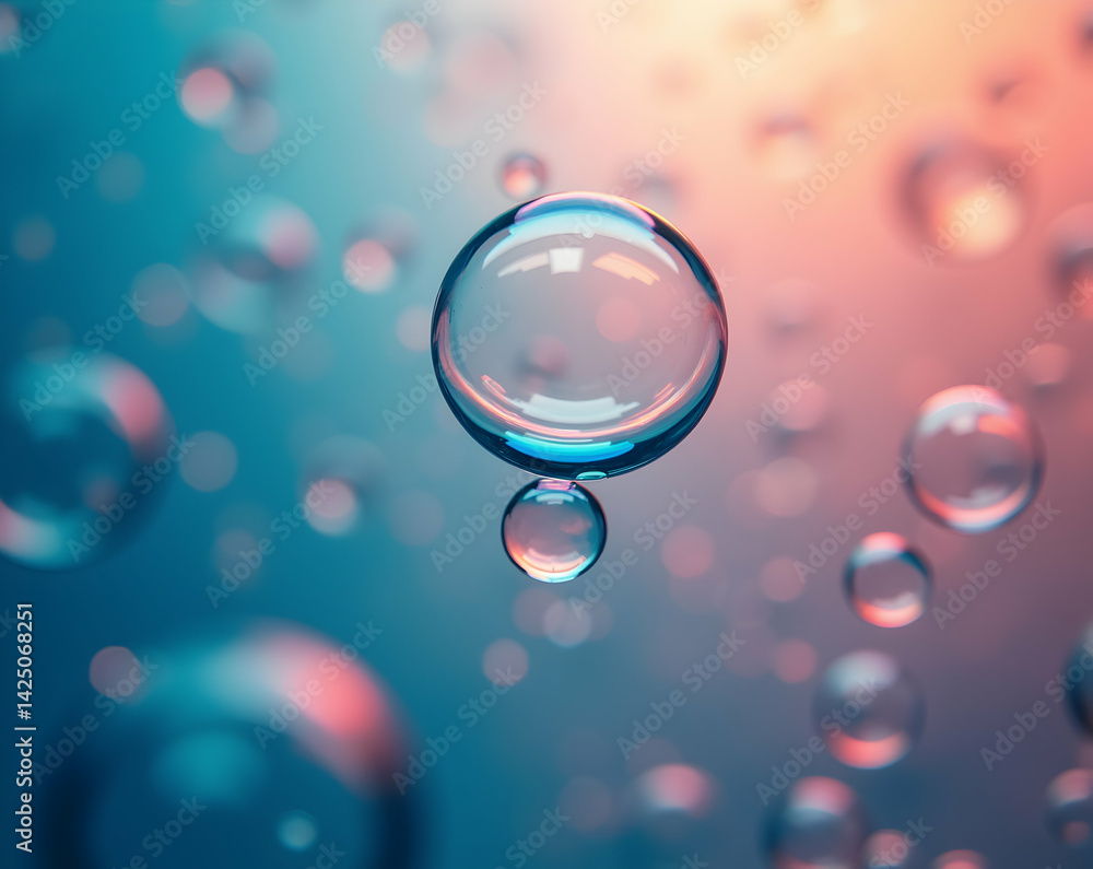 Poster captivating macro shot of bubbles suspended underwater with dreamy soft gradients creating an ethere