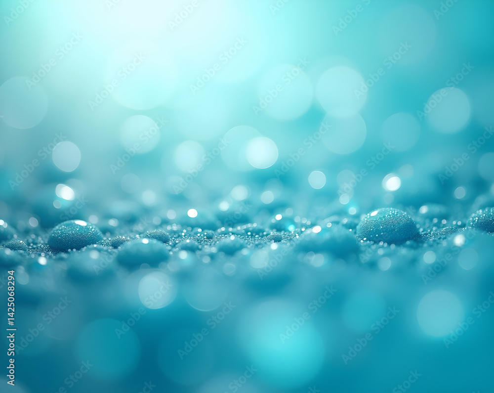 Poster captivating macro view of aqua particles with ethereal soft gradients creating a mesmerizing dreamli