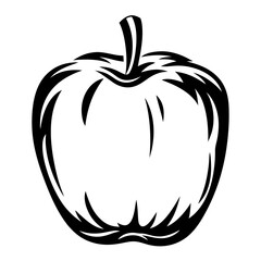 Stylized vector apple illustration, black and white fruit design graphic art
