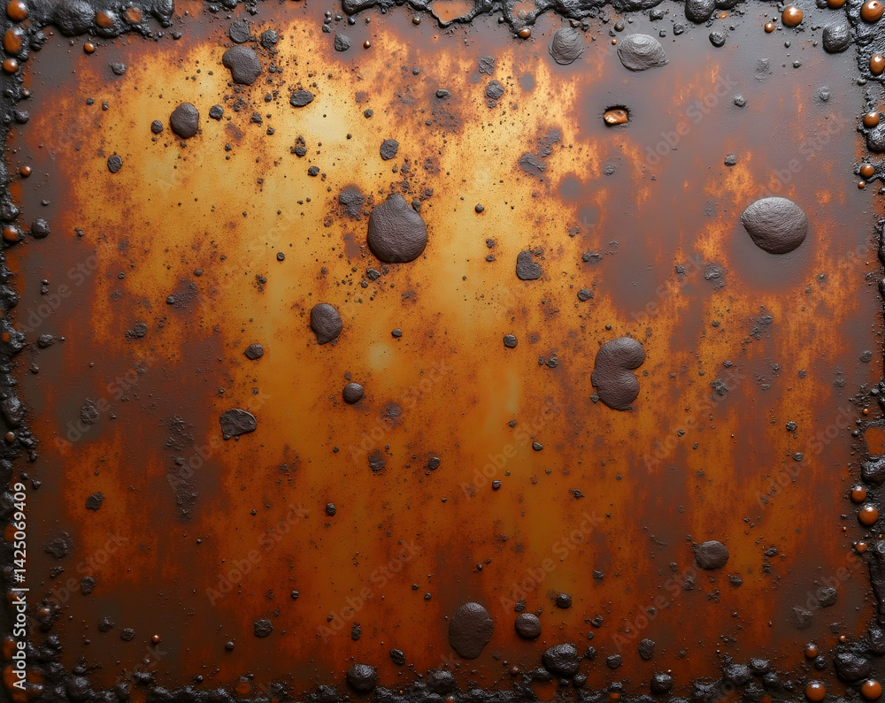 Poster captivating rust texture, an abstract composition exploring oxidation and patina, presenting a richl