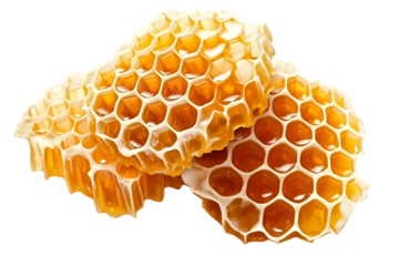 Golden Honeycomb Isolated On Transparent Background With Textured Surface