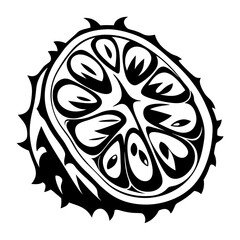 Dramatic Black and White Graphic Rendering of a Horned Melon Slice