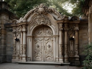 Obraz premium Ornate Stone Gateway & Carved Doors - Architectural Details