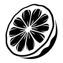 Stylized Black and White Slice of Citrus Fruit with Radial Segments