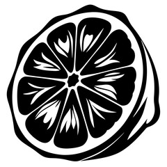 Graphic black and white image of a cross section of a lemon