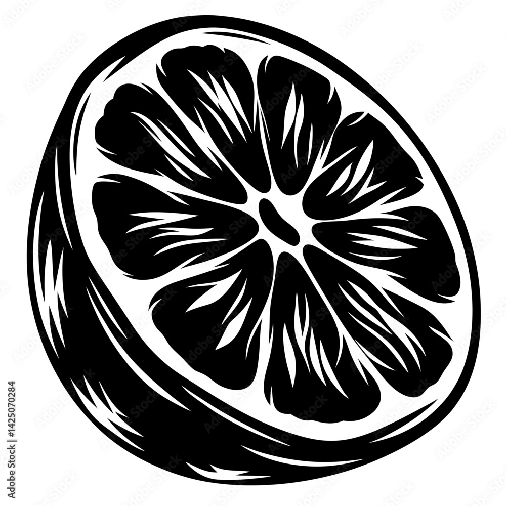 Poster abstract monochrome illustration of a sliced orange or grapefruit in vector format