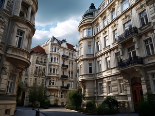 Fototapeta premium Elegant European Architecture, Old Town Street - Urban Exploration