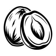 A Clean and Minimalist Black and White Illustration of Two Plum Halves