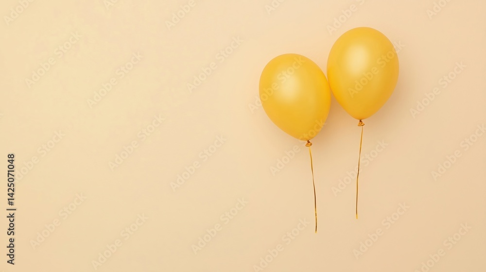 Poster two cheerful yellow balloons float against a soft beige background, creating a light and festive atm