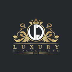Luxury letter logo with crown initial monogram calligraphic.
