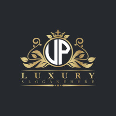 Luxury letter logo with crown initial monogram calligraphic.