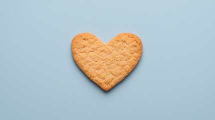 A heart-shaped cookie on a light blue background, symbolizing love and sweetness.