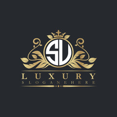 Luxury letter logo with crown initial monogram calligraphic.