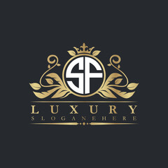 Luxury letter logo with crown initial monogram calligraphic.