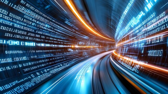 Futuristic Data Stream Tunnel, Digital Speed - Futuristic Technology