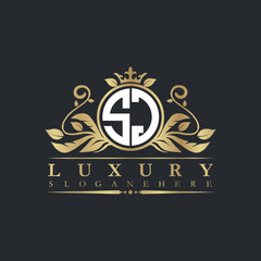Luxury letter logo with crown initial monogram calligraphic.