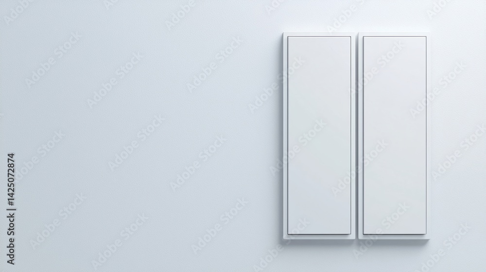 Poster a minimalist design featuring two blank rectangular panels on a textured light gray wall.