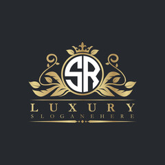 Luxury letter logo with crown initial monogram calligraphic.