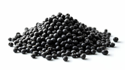 Close-up Studio Shot of a Mound of Fresh Black Peppercorns Isolated on White for Culinary Applications and Spicy Food Still Life Photography