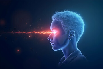 Conceptual representation of sound wave perception, A journey into the human ear highlighting auditory processing and cognitive resonance with focused light