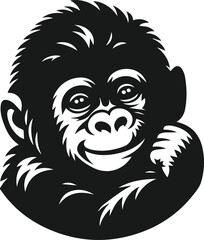 Baby gorilla vector silhouette