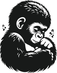 Baby gorilla vector silhouette