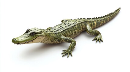 Naklejka premium Green alligator figurine, detailed scales, and sharp snout
