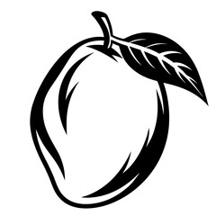 Elegant Monochrome Illustration of a Mango with a Leaf and Stem