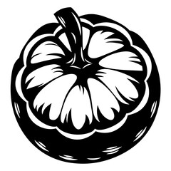 Black and white stylized illustration of a gourd or ornamental pumpkin