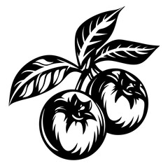 Stylized Black and White Illustration of Blueberries with Leaves and Branches