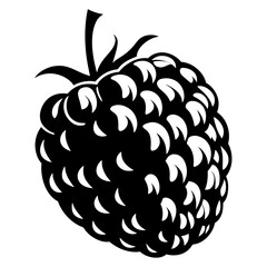 Silhouette of a ripe blackberry with stem and leaves on top