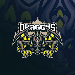 Dragon mascot logo design with modern illustration concept style for badge, emblem and t shirt printing. Angry dragon illustration.