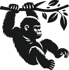 Baby gorilla vector silhouette